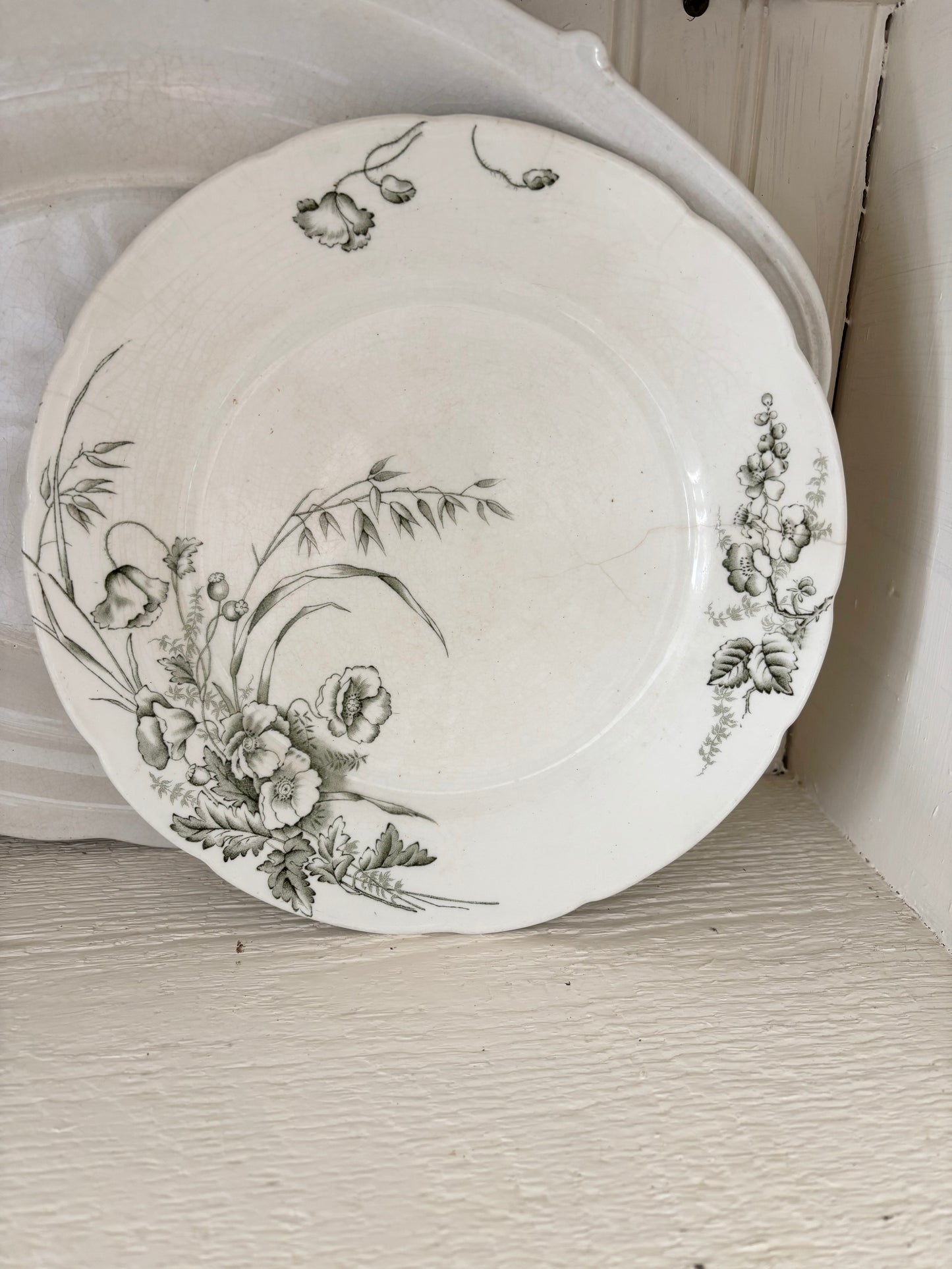 John Edwards Green Transferware Ironstone Plate