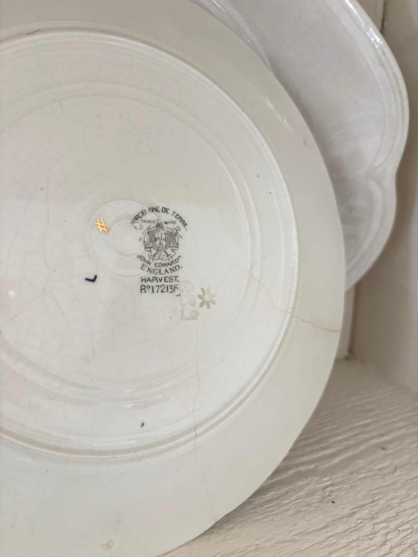 John Edwards Green Transferware Ironstone Plate