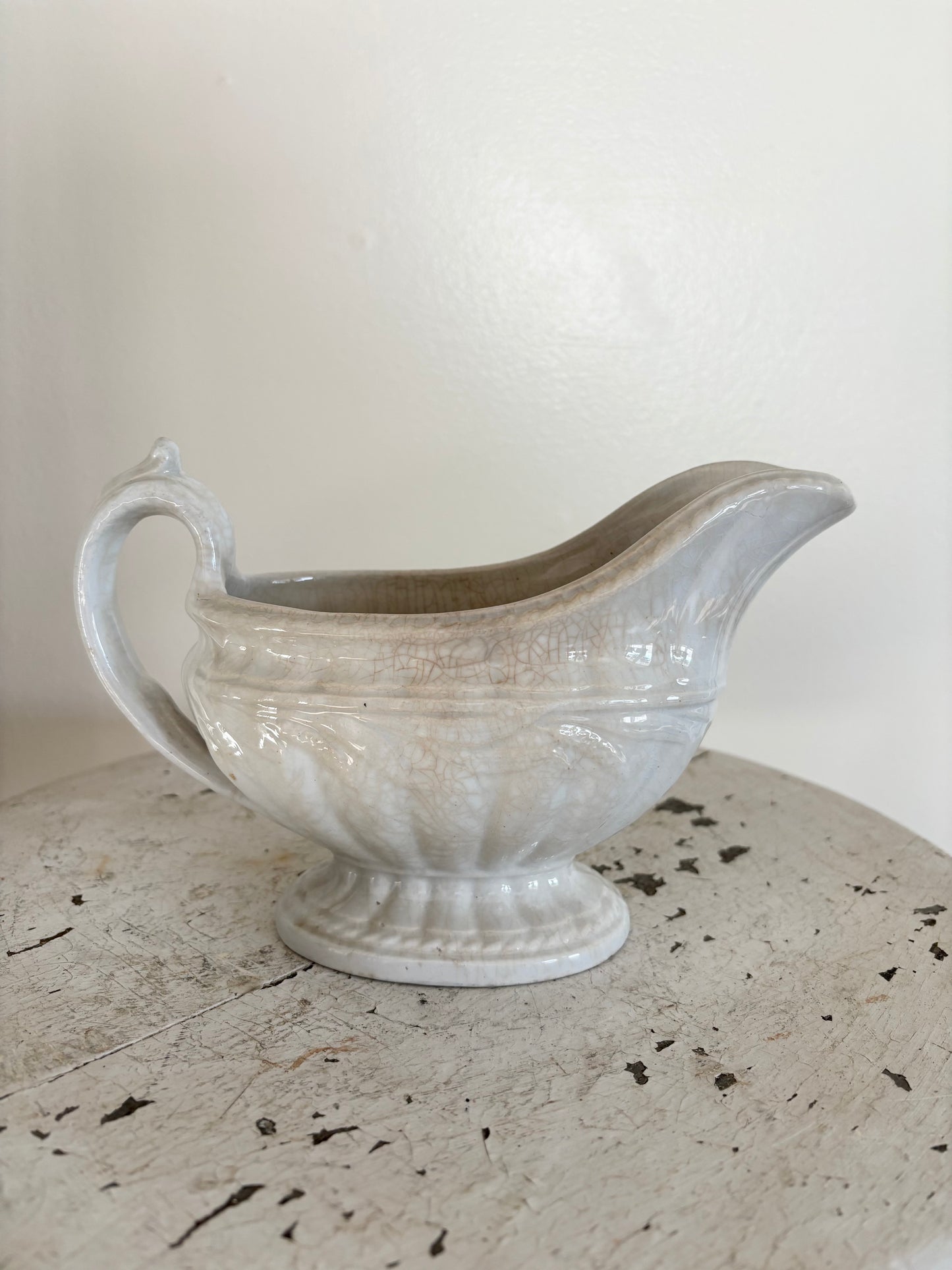 Antique Stained & Crazed Ironstone Gravy Boat