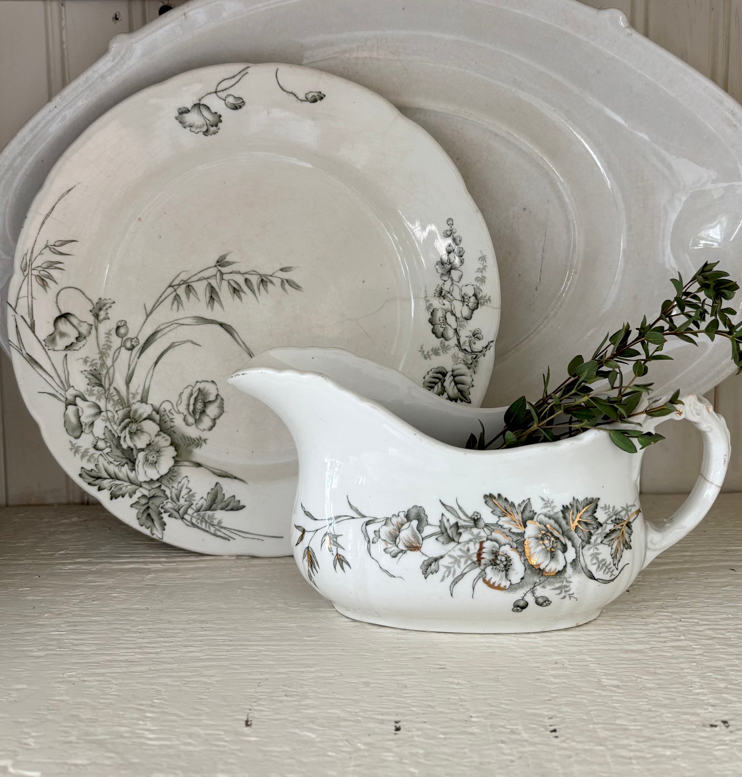 John Edwards Green Transferware Ironstone Plate
