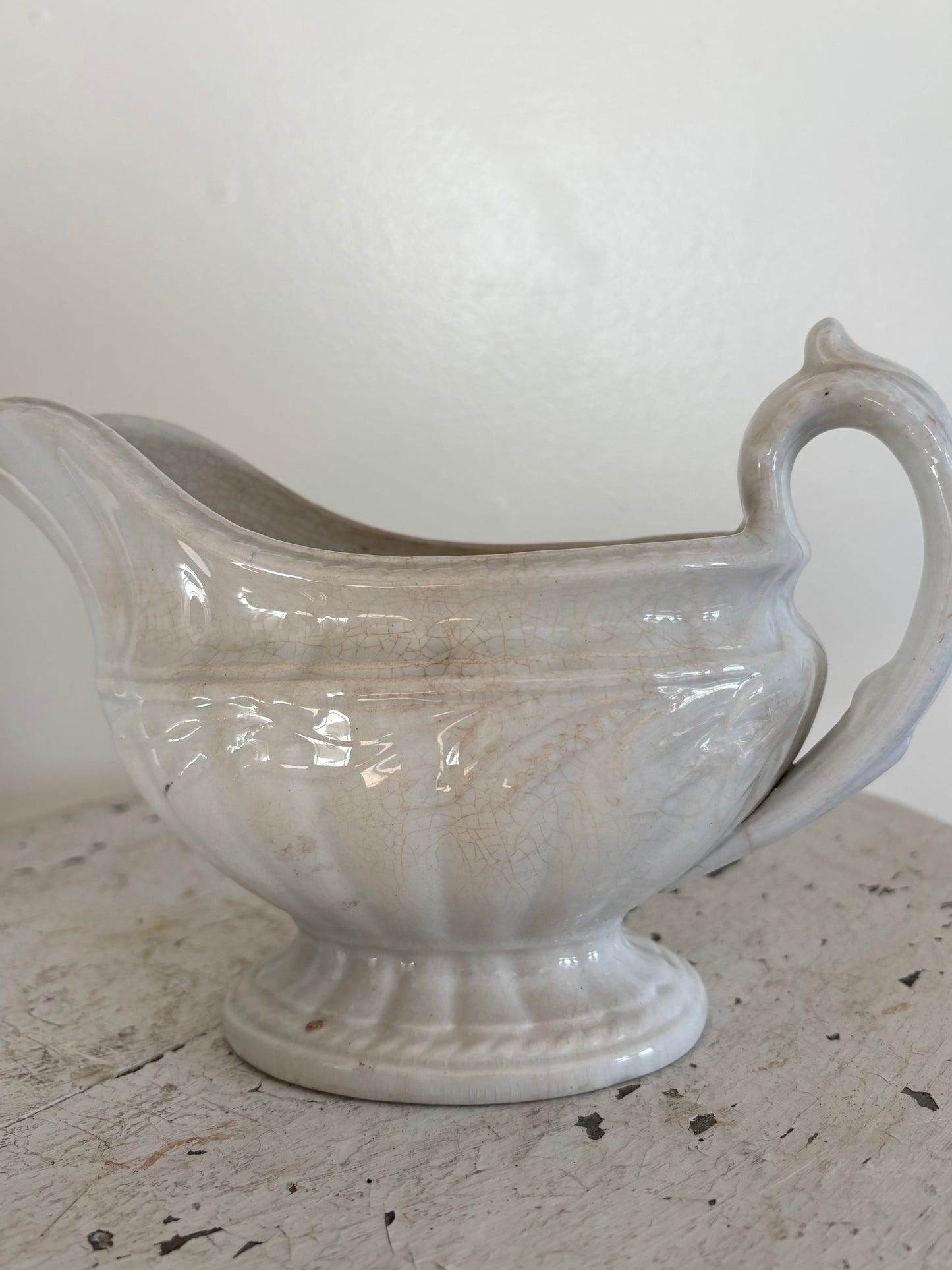 Antique Stained & Crazed Ironstone Gravy Boat