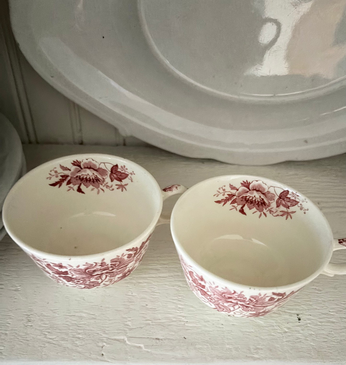 Set of 2 Red Transferware Tea Cups