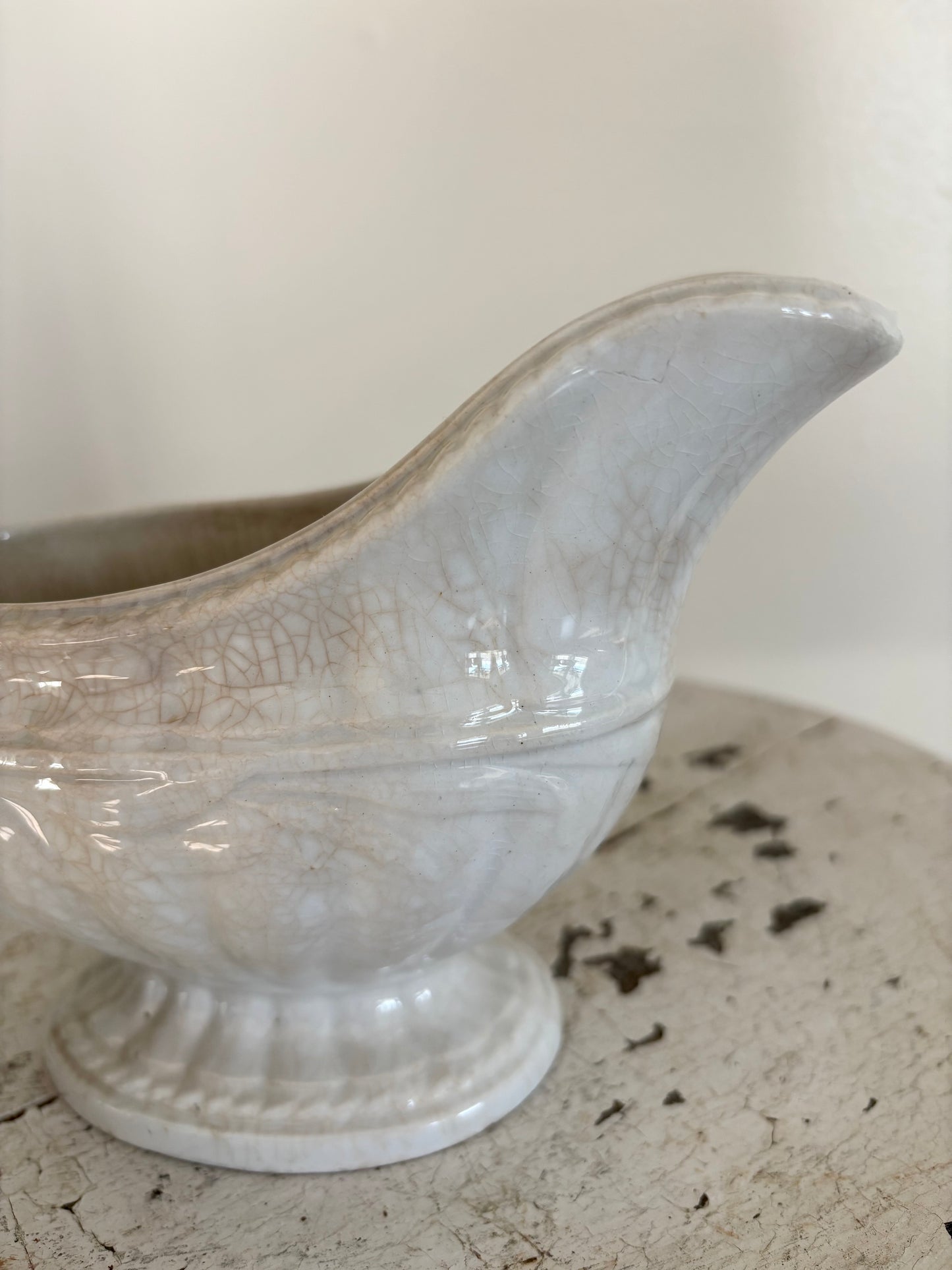 Antique Stained & Crazed Ironstone Gravy Boat