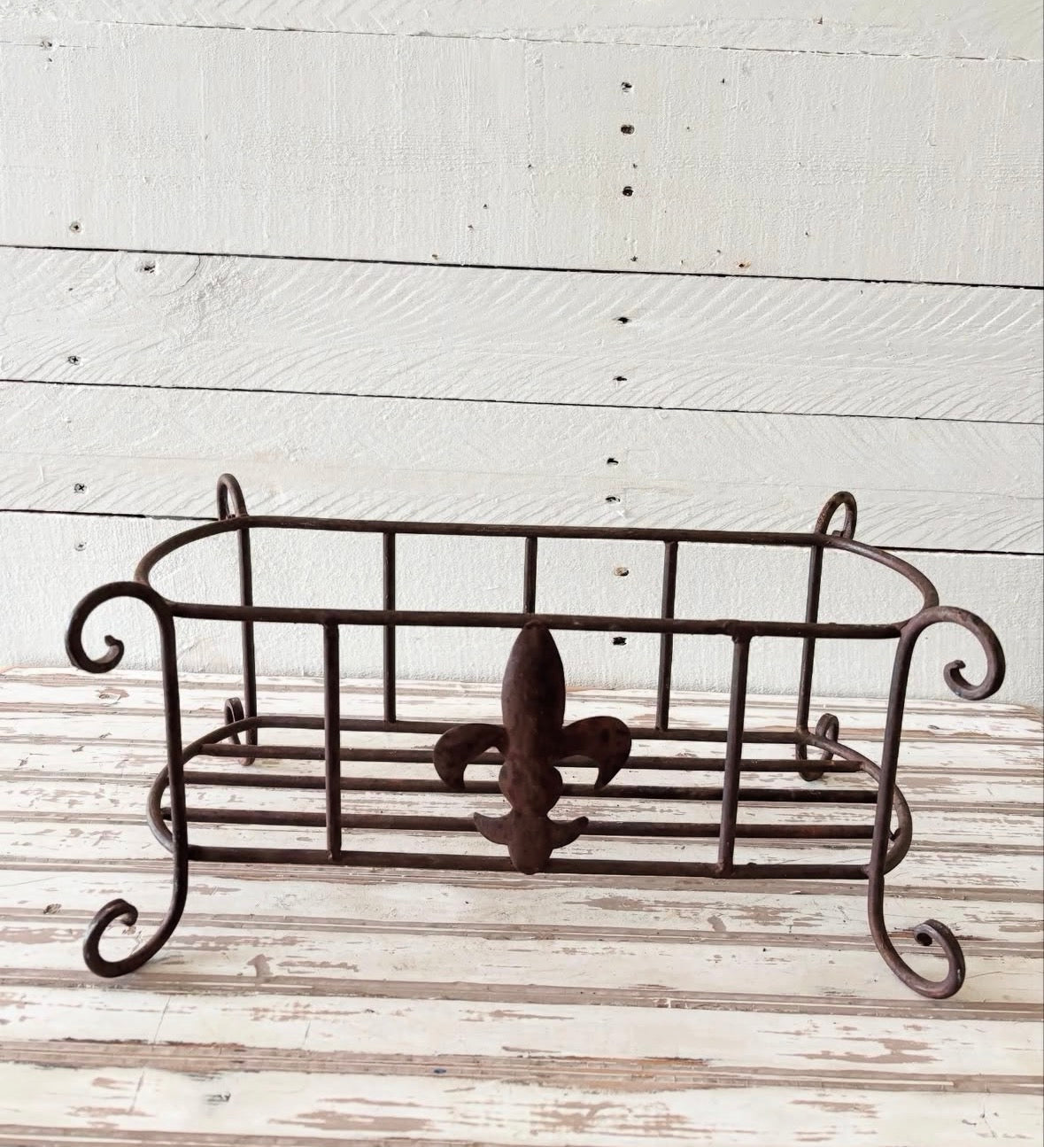 Vintage Fleur de Lis Metal Planter